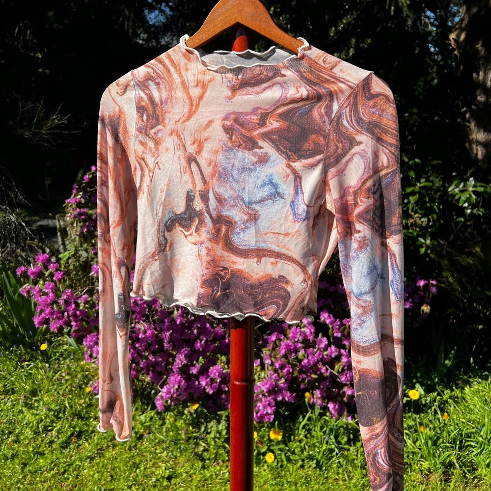 Sheer long sleeve crop top